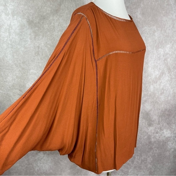 Garnet Hill Viscose Boxy Oversized Blouse In Burnt Orange Women's Size L - Picture 2 of 8